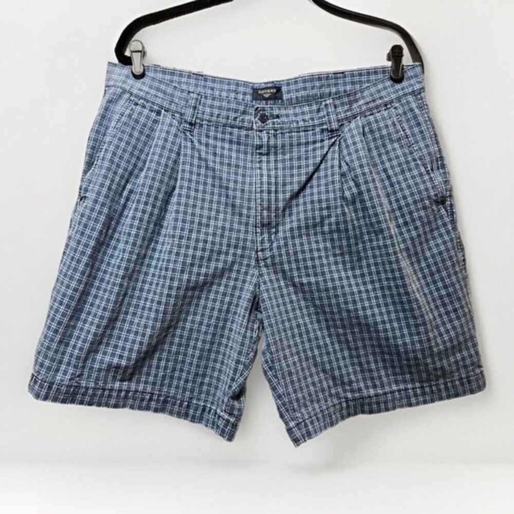 Dockers‎ Shorts Mens 40 Blue Check Plaid Pleated Cotton Outdoors 8" Inseam